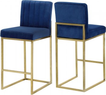 Giselle Counter Stool 781 Set of 2 Navy Velvet Fabric -Meridian [MRDC-781 Giselle Navy]