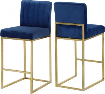 Giselle Counter Stool 781 Set of 2 Navy Velvet Fabric -Meridian