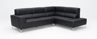 Black Leather Modern Sectional Sofa w/Steel Legs