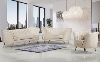 Margo Sofa 622 in Cream Velvet Fabric by Meridian w/Options [MRS-622 Margo Cream]