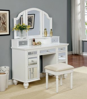 Tracy Vanity Table w/Stool CM-DK6162 in White & Mirror [FAV-CM-DK6162WH-Tracy]