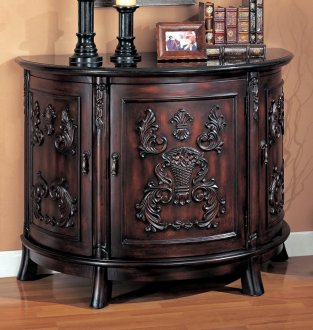 Rich Cherry Finish Three Doors Chest w/Accent Carvings