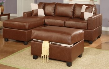 Brown Bonded Leather Contemporary Small Sectional Sofa w/Ottoman [PXSS-F7335]