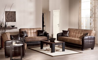 Mocha Fabric Modern Two-Tone Living Room w/Sleeper Sofa