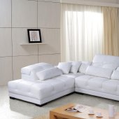 White Tufted Leather Modern Sectional Sofa w/Wooden Legs