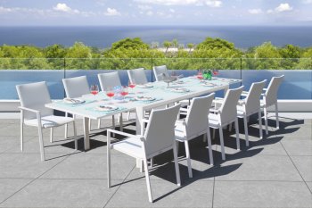 Ritz Outdoor Dining Set 11Pc in White w/Savoy Table by Bellini [BLOUT-Savoy-Ritz-White 11pc]