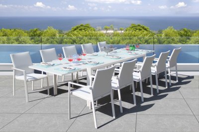 Ritz Outdoor Dining Set 11Pc in White w/Savoy Table by Bellini