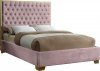 Lana Upholstered Bed in Pink Velvet Fabric by Meridian