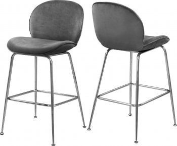 Paris Counter Stool 788 Set of 2 Grey Velvet Fabric by Meridian [MRDC-788 Paris Grey]