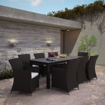 Junction 9 Piece Outdoor Dining Set in Brown/White by Modway [MWOUT-EEI-1752-BRN-WHI-SET]