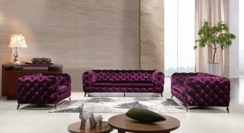 Delilah Sofa 3Pc Set in Purple Velour Fabric by VIG [VGS-Delilah 1546 Purple]