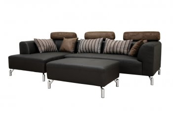 Black Leather Sectional Sofa with Matching Ottoman [AWSS-Arizona]