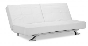 White Leatherette Modern Convertible Sofa Bed with Folding Arms [ZMS-Chunky white]