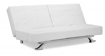 White Leatherette Modern Convertible Sofa Bed with Folding Arms