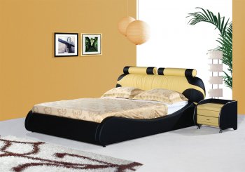 Black & Yellow Leatherette Modern Bed w/Bolster Cushions [SHBS-2820]