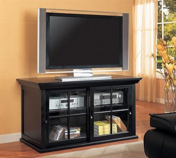 Black Finish Stylish TV Stand or Book Shelf W/Sliding Doors [CRTV-422-700201]