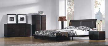 Dark Cappuccino Finish Modern Bedroom W/Leather Headboard [JMBS-Jenny Cappuccino]