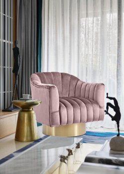 Farrah Accent Chair 520 in Pink Velvet Fabric by Meridian [MRCC-520 Farrah Pink]