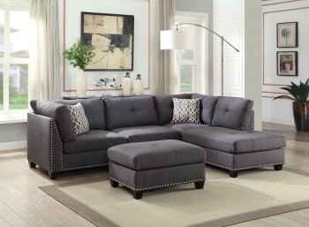 Laurissa Sectional Sofa w/Ottoman 54385 in Light Charcoal Acme [AMSS-54385-Laurissa-Lt Charcoal]