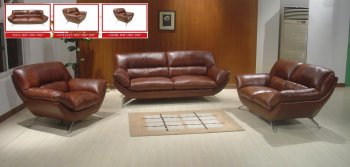 Brown Leather Modern Living Room Sofa w/Metal Legs [EFS-2262]