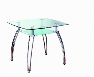 Glass Top & Metal Base Modern Square Dining Table w/Shelf