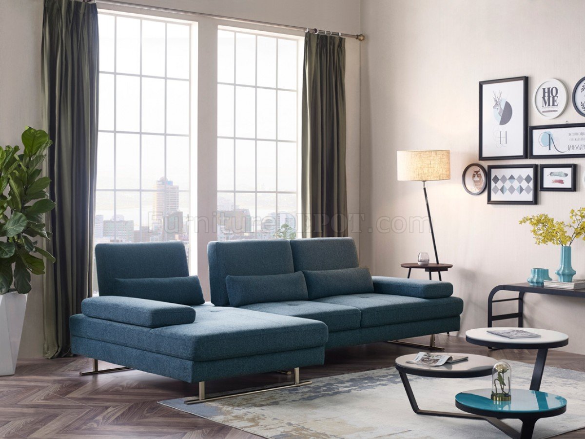 Denton Sectional Sofa in Blue Fabric by VIG