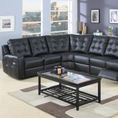 Black Bonded Leather Double Reclining Modern Sectional Sofa