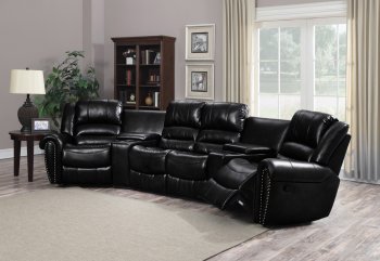 Laredo Motion Sectional Sofa in Black Bonded Leather by Chintaly [CYSS-Laredo]