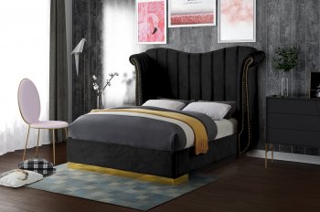 Flora Upholstered Bed in Black Velvet Fabric by Meridian [MRB-Flora Black]