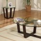 Cherry Brown Modern Artistic 3PC Coffee Table Set w/Glass Tops