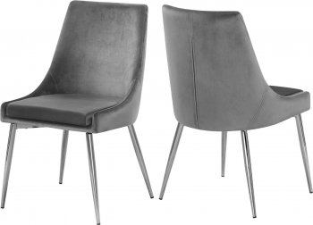 Karina Dining Chair 784 Set of 2 Grey Velvet Fabric by Meridian [MRDC-784 Karina Navy]