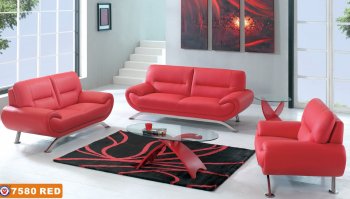 Contemporary Red Leather 7580 Sofa with Options & Metal Legs [AES-7580 Red]