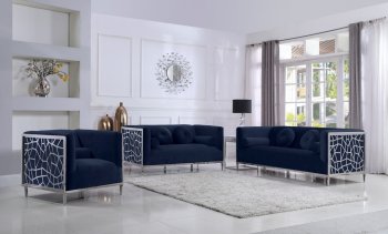 Opal Sofa 672 in Navy Velvet Fabric by Meridian w/Options [MRS-672 Opal Navy]