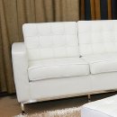 Button-Tufted Modern White Full Leather Loveseat