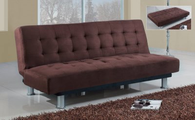 Brown Microfiber Modern Convertible Sofa Bed W/Metal Legs