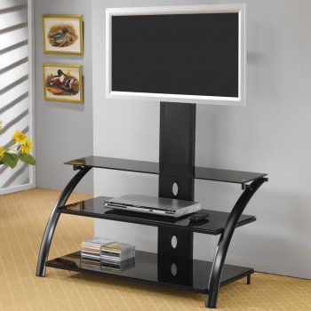 Black Finish Modern TV Stand w/Bracket & Metal Frame [CRTV-700617]