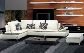 Beige Leather Modern Sectional Sofa w/Matching Ottoman [THSS-682-2]