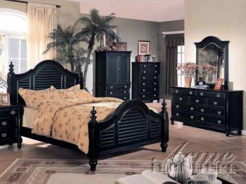 Black Finish Classic Traditional Bed w/Optional Case Goods [AMBS-06970]