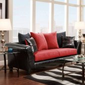 90003 Sofa in Red Microfiber & Black Bicast w/Options