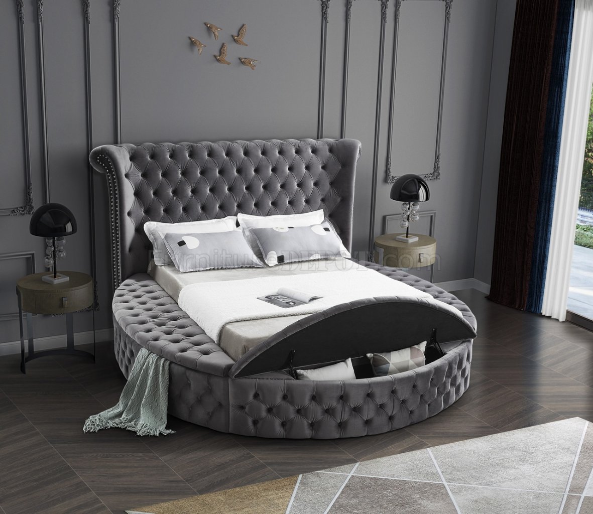 Luxus Velvet Bed in Grey by Meridian w/Options