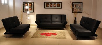 Black Tufted Leatherette Living Room Set with Sleeper Sofa [AHUSB-Conseto Black]