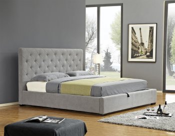 Prague Upholstered Storage Bed in Light Grey Fabrc by J&M [JMB-Prague Grey]