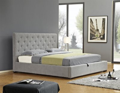 Prague Upholstered Storage Bed in Light Grey Fabrc by J&M