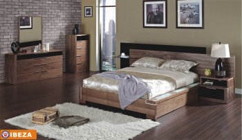 Walnut & Black Ibeza Modern Bedroom w/Optional Casegoods [AEBS-Ibeza Walnut & Black]