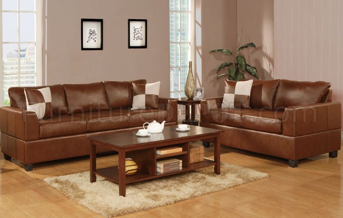 Brown Bonded Leather Living Room Set