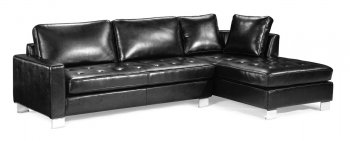 Modern Black Bycast Leather Sectional Sofa W/Button-Tufted Seats [ZMSS-Ego black]