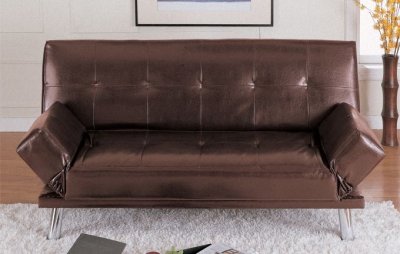 Dark Brown Faux Leather Modern Convertible Sofa Bed