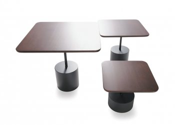 Mocha Maple Finish Modern Square Coffee Table Set w/Metal Base [INCT-Quarter-Mocha]