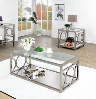 Rylee Coffee & 2 End Tables Set CM4166 in Chrome & Mirror w/Opt