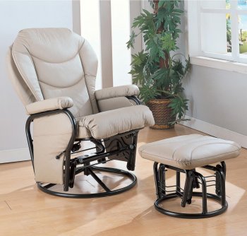 Bone Leatherette Cushion Reclining Glider Rocker Chair w/Ottoman [CRRC-7040]